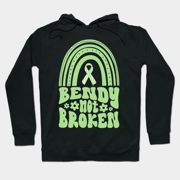 Ehlers-Danlos Syndrome Awareness Ribbon: Bendy Not Broken Green Boho Rainbow Hoodie by Jesabee Designs